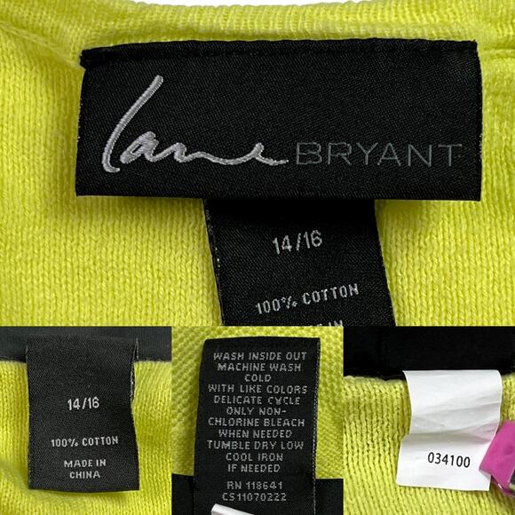 Lane Bryant 3/4 Sleeve V-Neck Sweater Plus Size 14/16 Yellow 100% Cotton - Picture 10 of 13